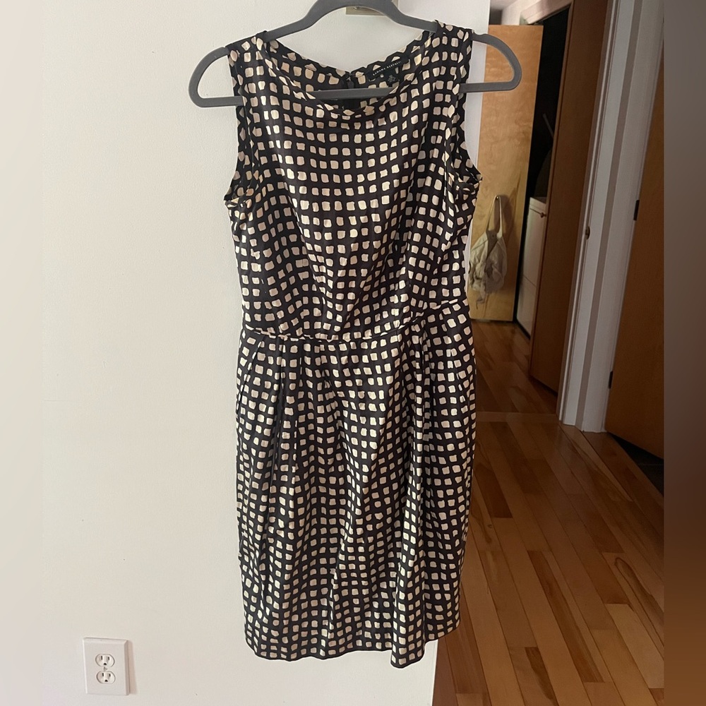 Banana Republic Black and White Pleated Tie Front Sheath Dress
